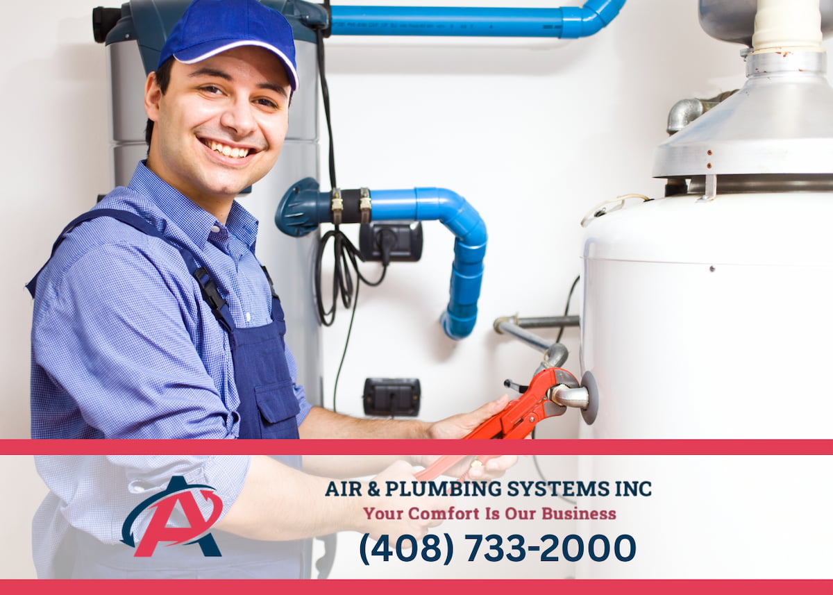 Professional water heater installation in California by Air & Plumbing Systems Inc, featuring energy-efficient tankless, heat pump, and solar systems