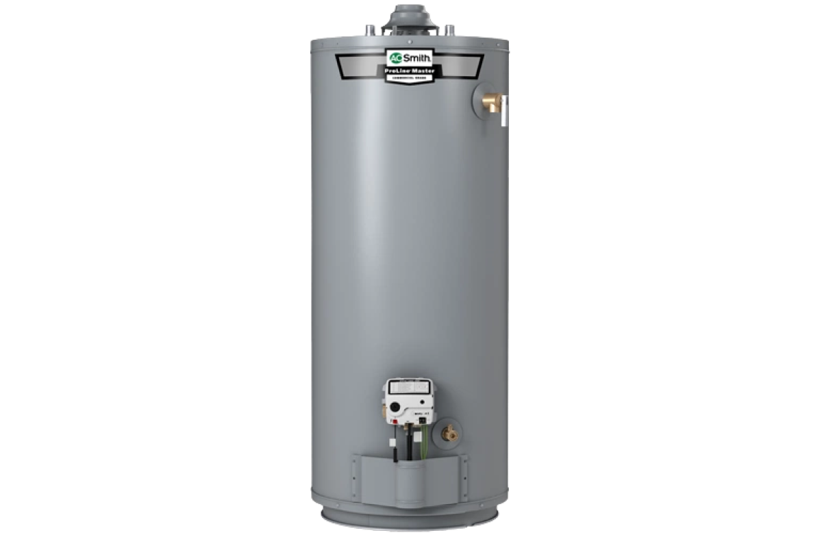A.O. Smith 200,000 BTU commercial water heater installed in Saratoga, CA for domestic hot water and radiant floor heating